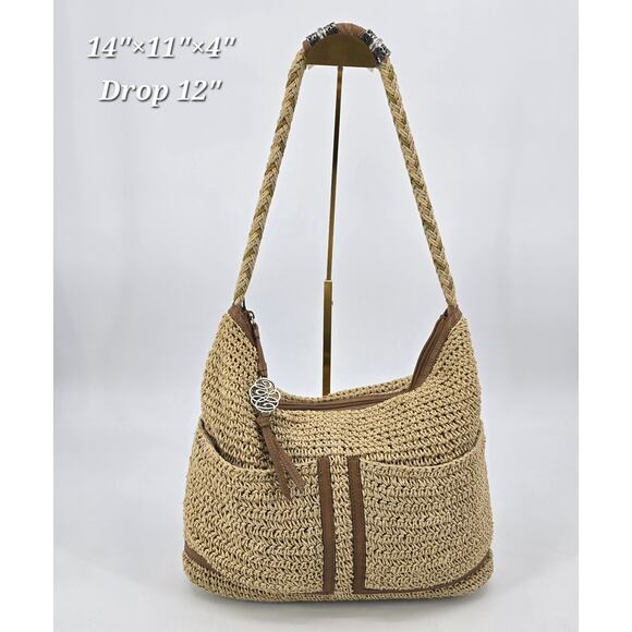 Brighton Coastal Chic Barbados Raffia Crochet Hobo – Woven Straw Boho Coastal - Picture 1 of 9